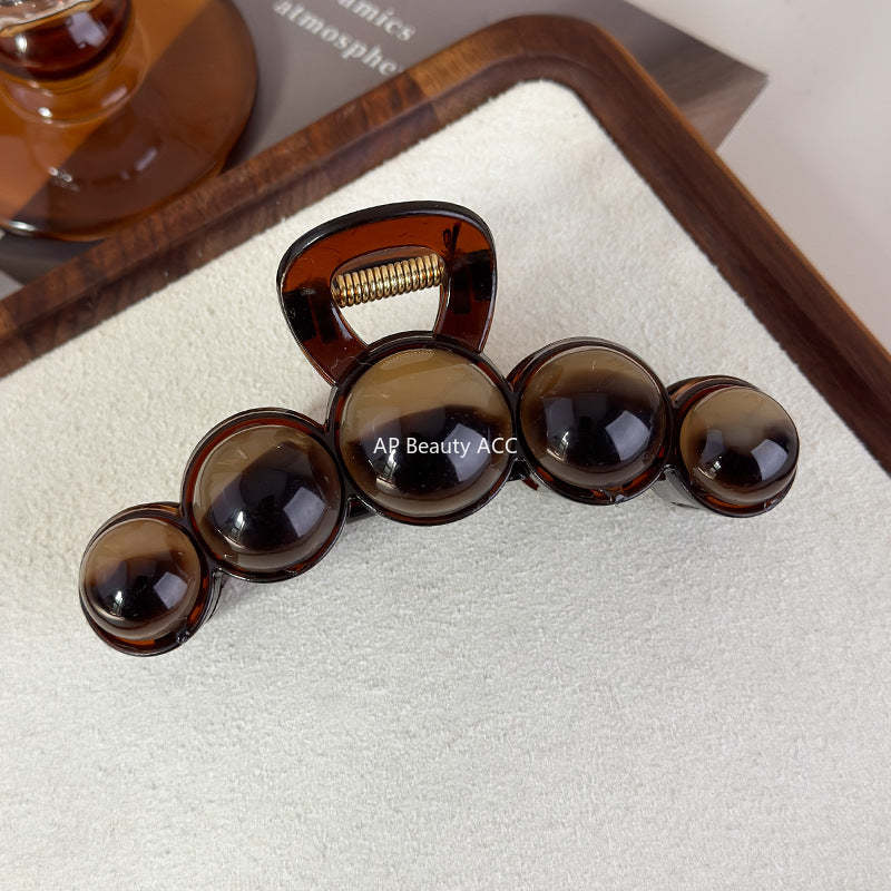 E廠-咖色高級感圓珠抓夾女2025新款高級感大號鯊魚夾後腦勺髮夾頭飾「27701」25.11-3