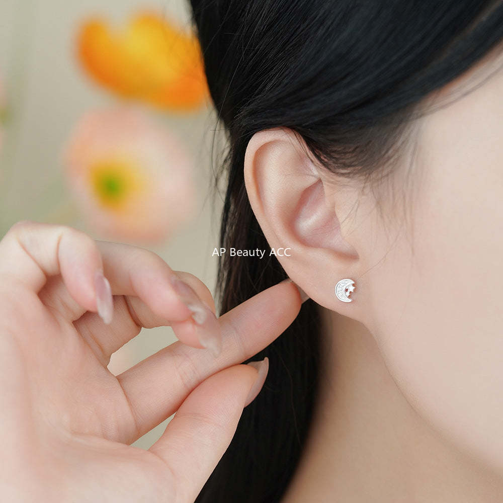 D廠-足銀S999月亮星星耳環自然輕奢款韓風百搭簡約美麗精緻耳飾「YC4183E_1」25.12-1