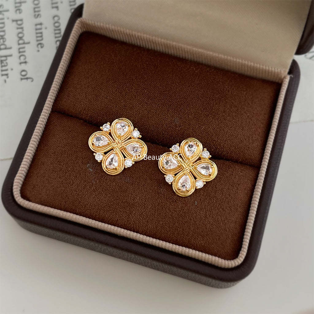 A廠-原創設計中古風925銀針鑲嵌鋯石中國結文藝復古新款幾何耳環 耳飾「7155」25.11-4