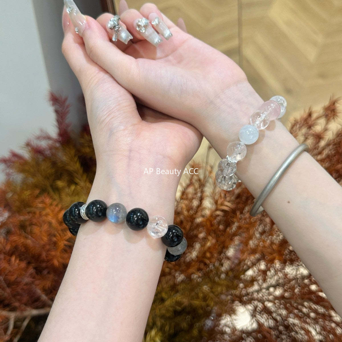 AS廠-新中式手鍊黑曜石灰月光白阿塞藍月光手鍊原創情侶款禮物手鍊「l2841」25.10-4