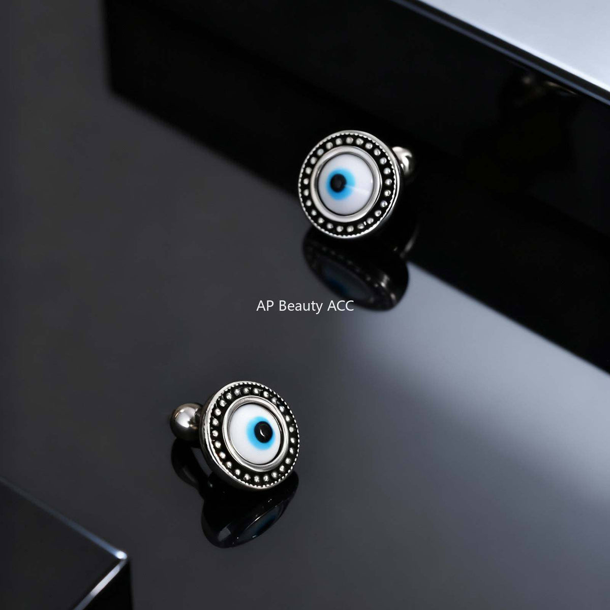 G廠-不鏽鋼男士潮流波西米亞樹脂惡魔之眼耳釘鋼色「ES-766」25.11-3