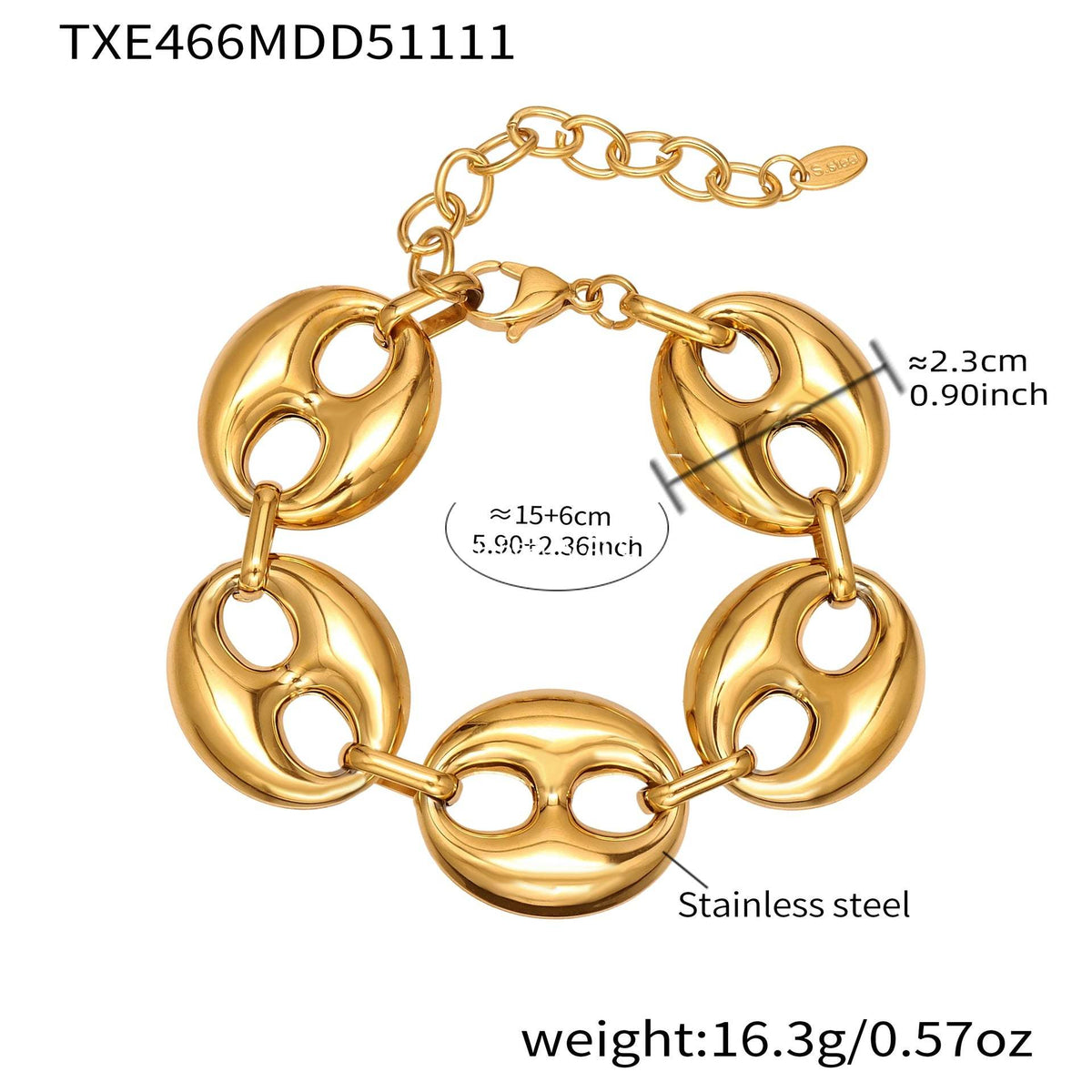 B廠-時尚輕奢風光面橢圓形豬鼻子項鍊手鍊套裝不鏽鋼鍍18k真金「TXP466」25.11-3