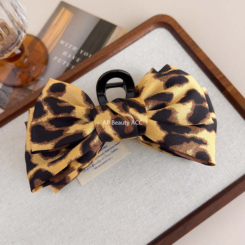 E廠-豹紋蝴蝶結抓夾女2025新款高級感盤髮夾後腦勺鯊魚夾秋冬氣質頭飾「27689」25.11-3