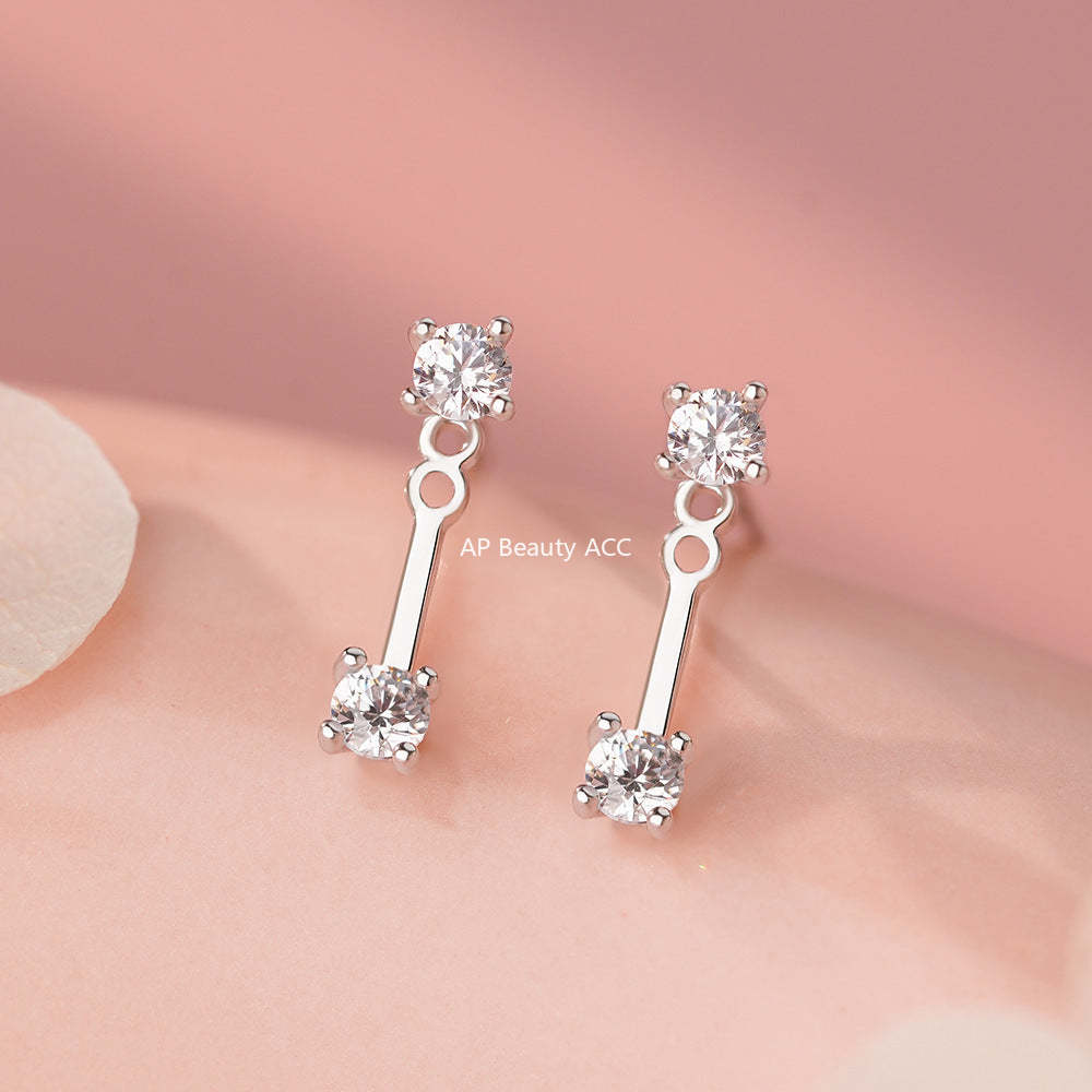 D廠-S999足銀鋯石耳環簡約輕奢兩戴個性睡覺免摘設計感耳飾「YC4580E_1」25.11-4