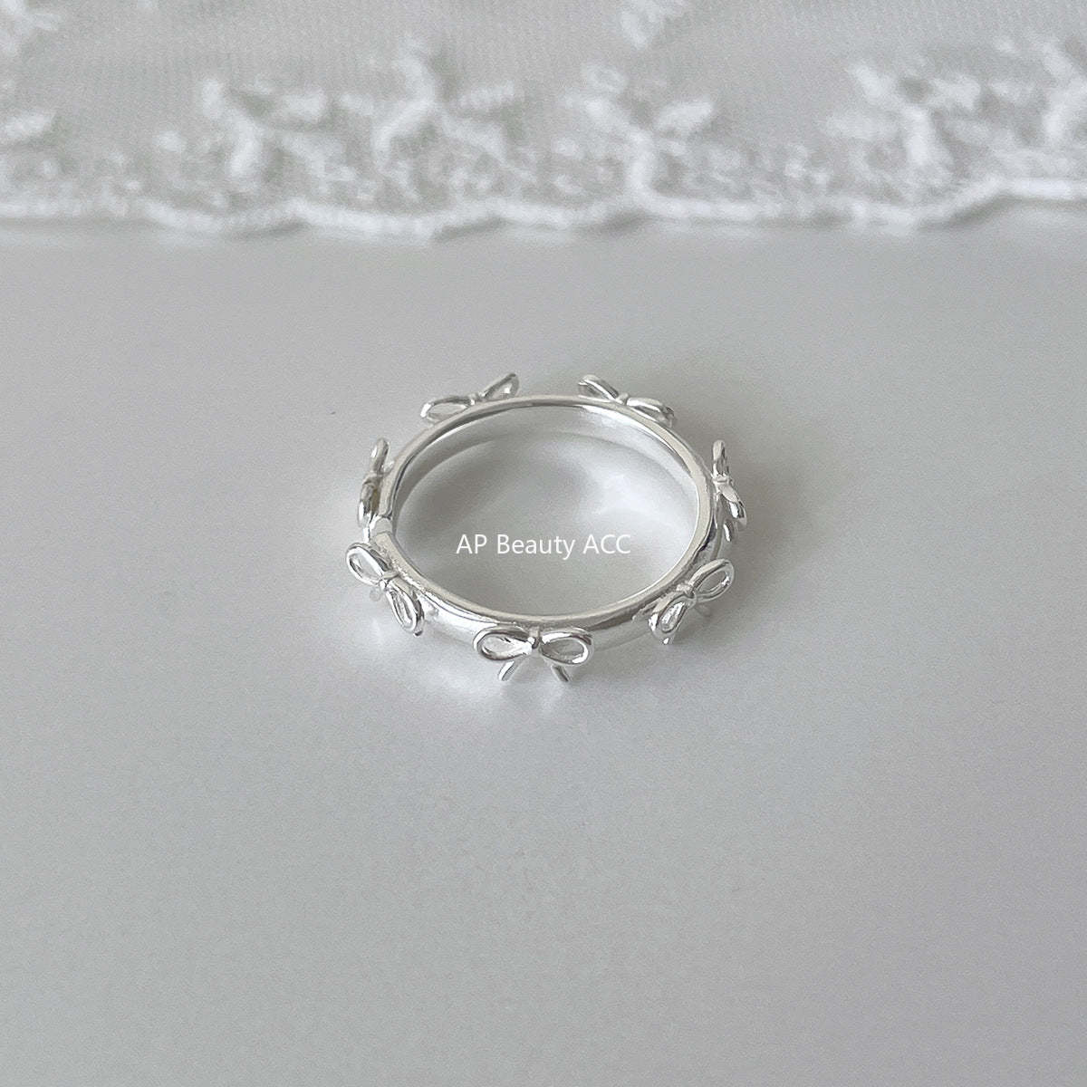C廠-宮廷風蕾絲花邊純銀戒指輕奢小眾高級感蝴蝶結食指戒百搭氣質指環「JZ-0726」25.11-1