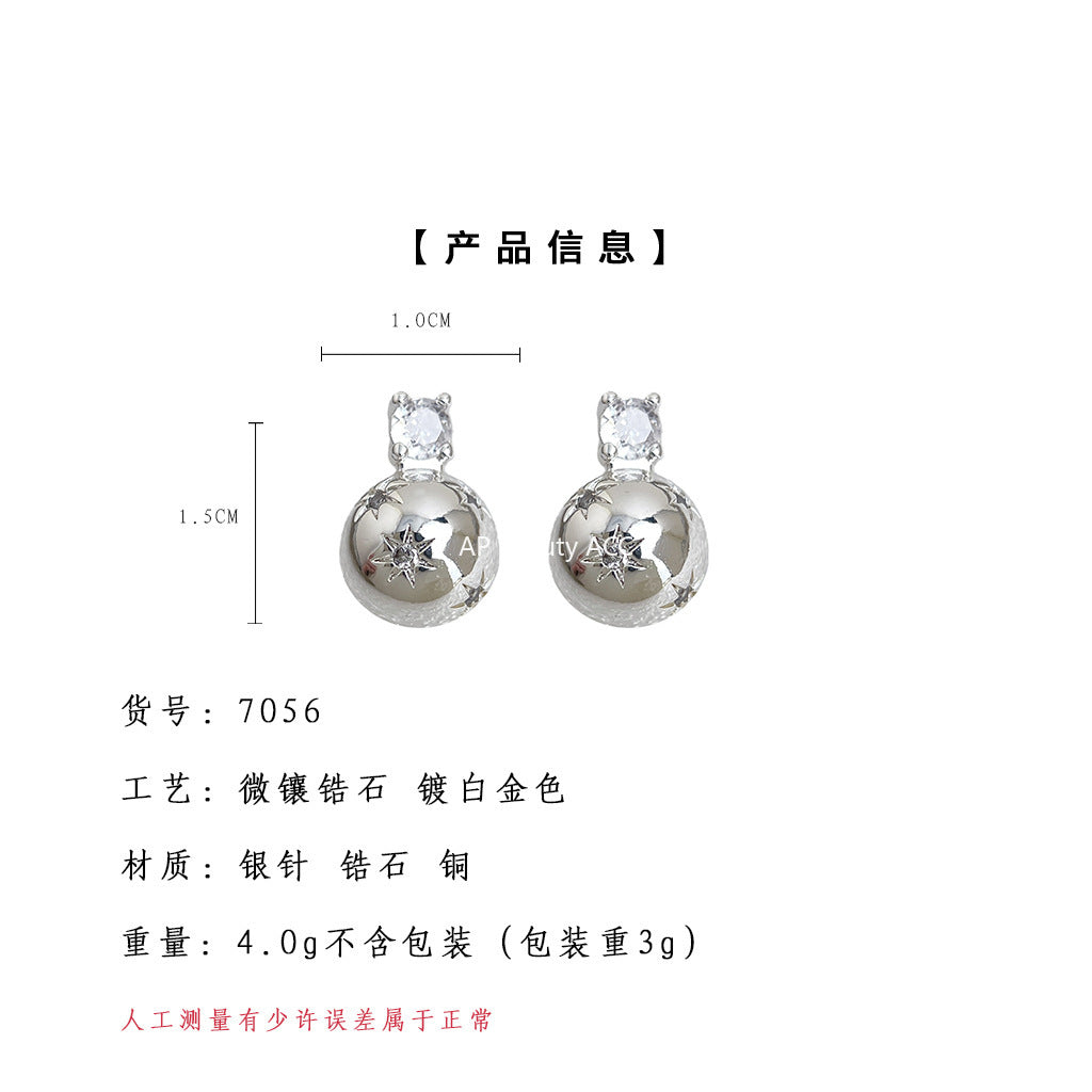 A廠-甜酷風微鑲鋯石芒星925銀針半圓幾何高級感個性新耳飾工廠 耳釘「7056」25.11-2