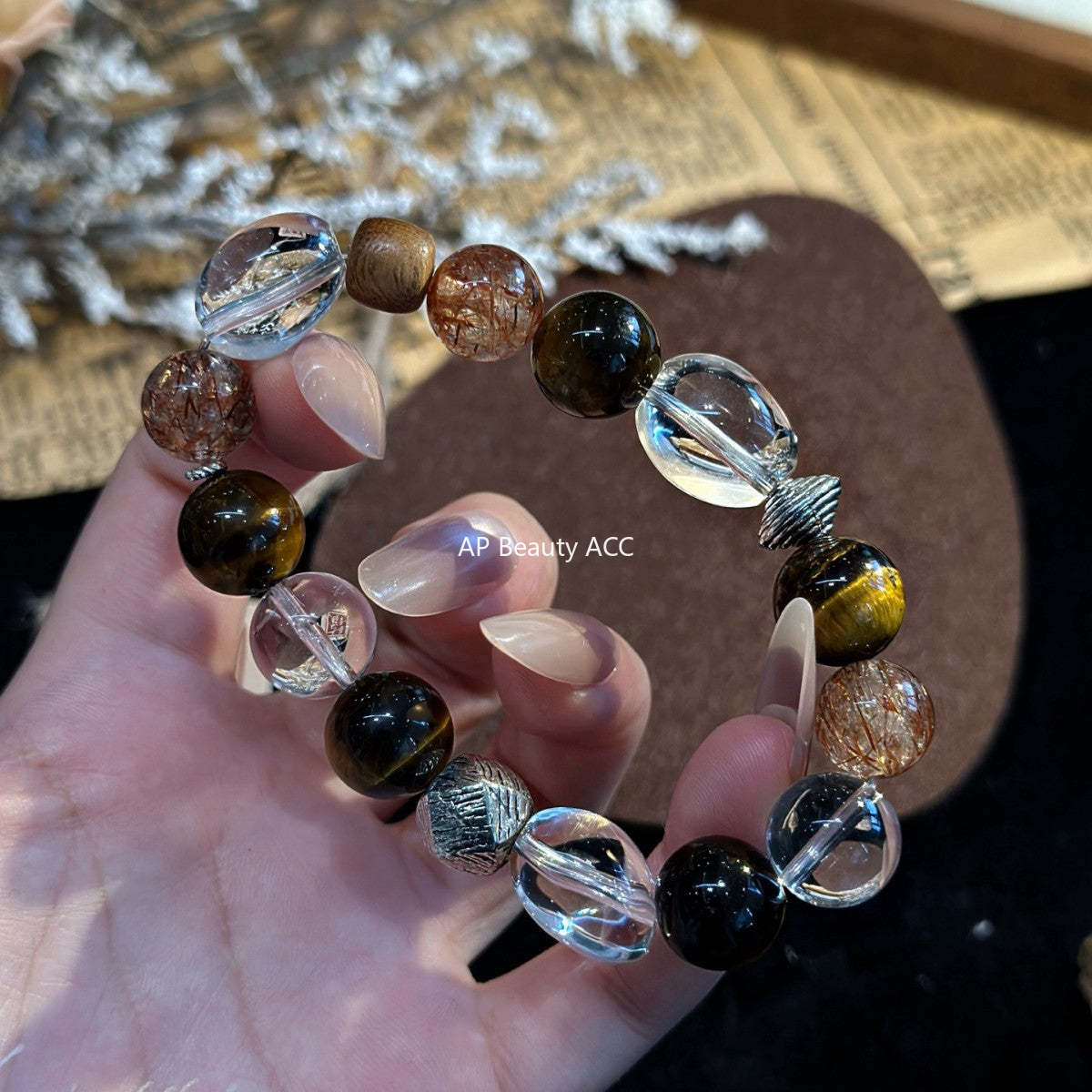 AS廠-天然黃虎眼黑金超白水隨形手鍊手串美拉德小眾設計秋冬感百搭「l2971」25.10-5