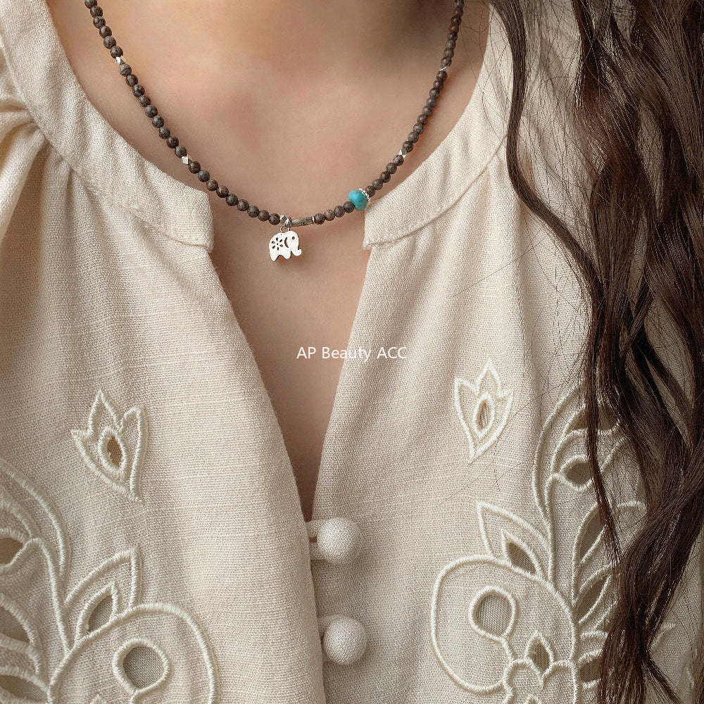 C廠-泰國清邁手工銀森系大象小象復古泰銀雪花石S925純銀項鍊銀手鍊「1528」25.11-3