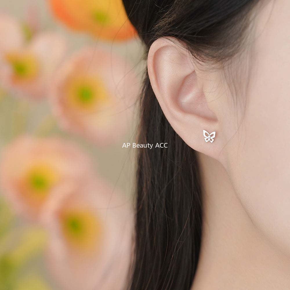 D廠-足銀S999精美甜美蝴蝶鋯石耳環女文藝輕奢高級感新款爆款耳環「YC9489E_1」25.12-1