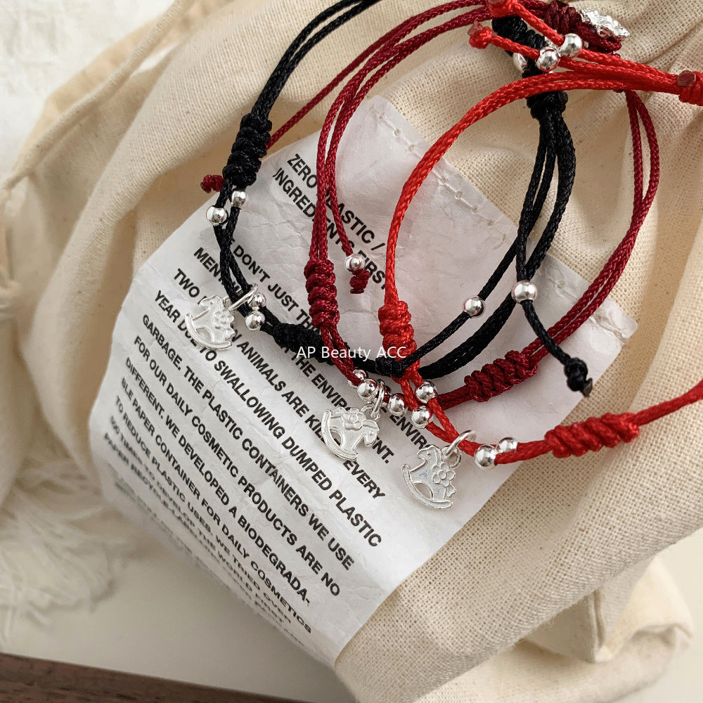 C廠-2026年生肖馬年馬上有錢花小馬花朵編繩手鍊S925純銀手鍊可調節「1602」25.11-2