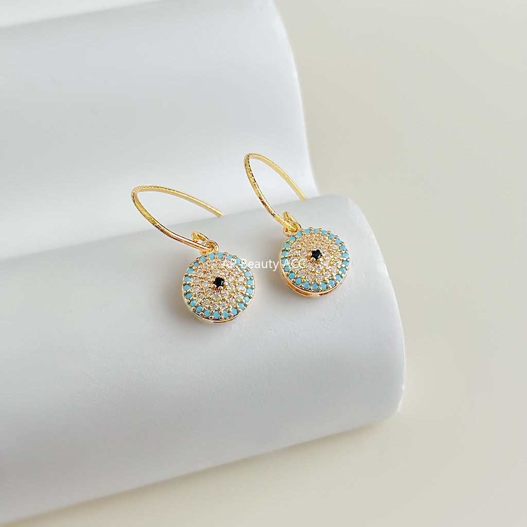 A廠-法式鑲嵌滿鋯石圓形幾何時尚高級感新款耳飾工廠日常通勤耳環飾品「7051」25.11-2