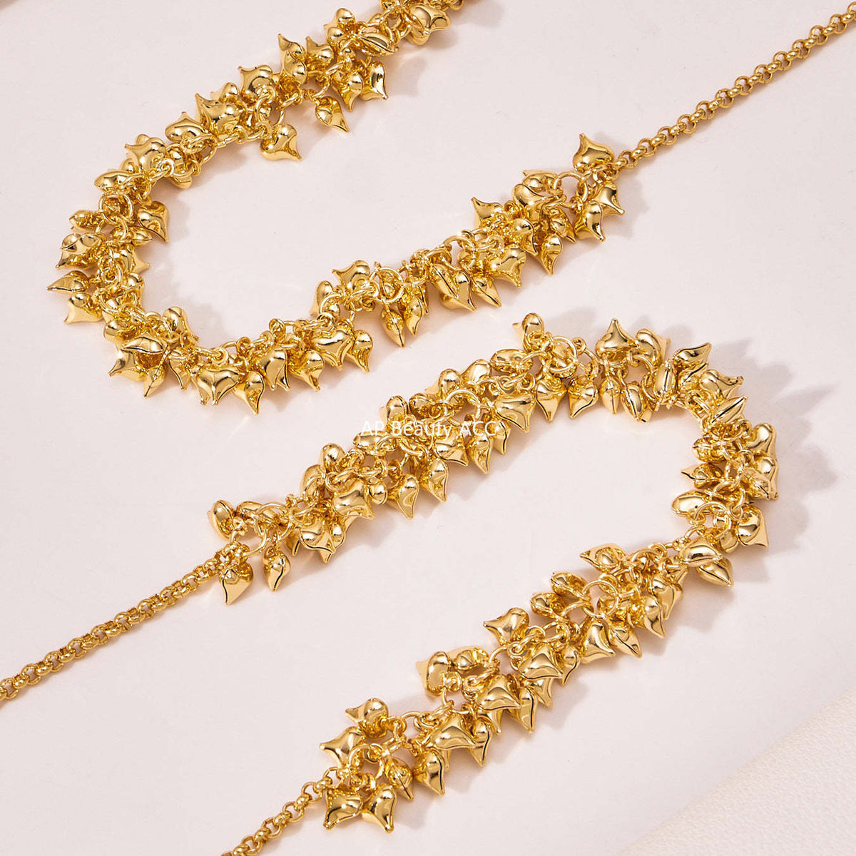 B廠-不鏽鋼多個桃心吊墜項鍊歐美時尚簡約輕奢風飾品鍍18k真金「P1700」25.11-3