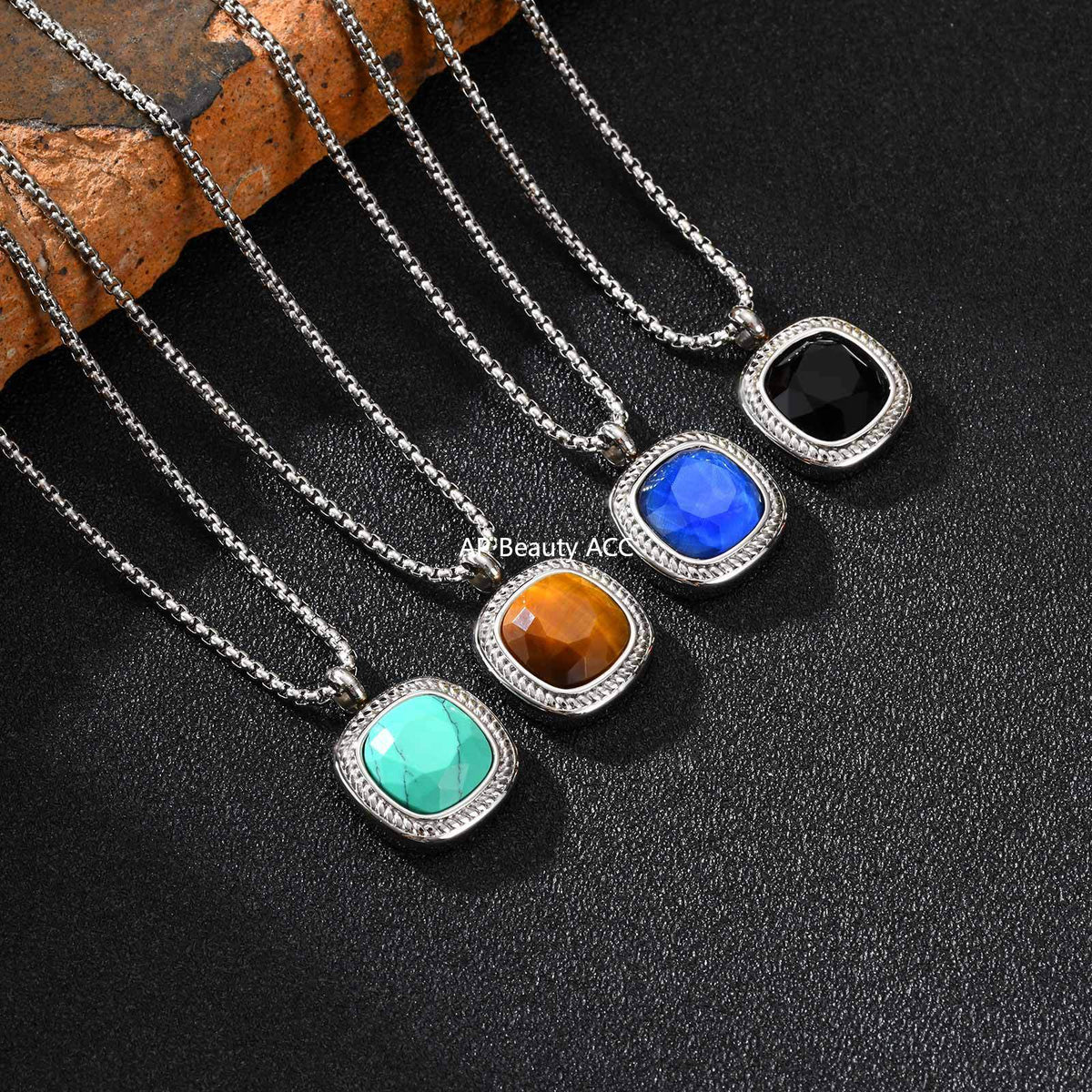 G廠-鈦鋼跨境方形切面吊墜項鍊夏季百搭男士簡約時尚設計感項墜「NC-353」25.11-1