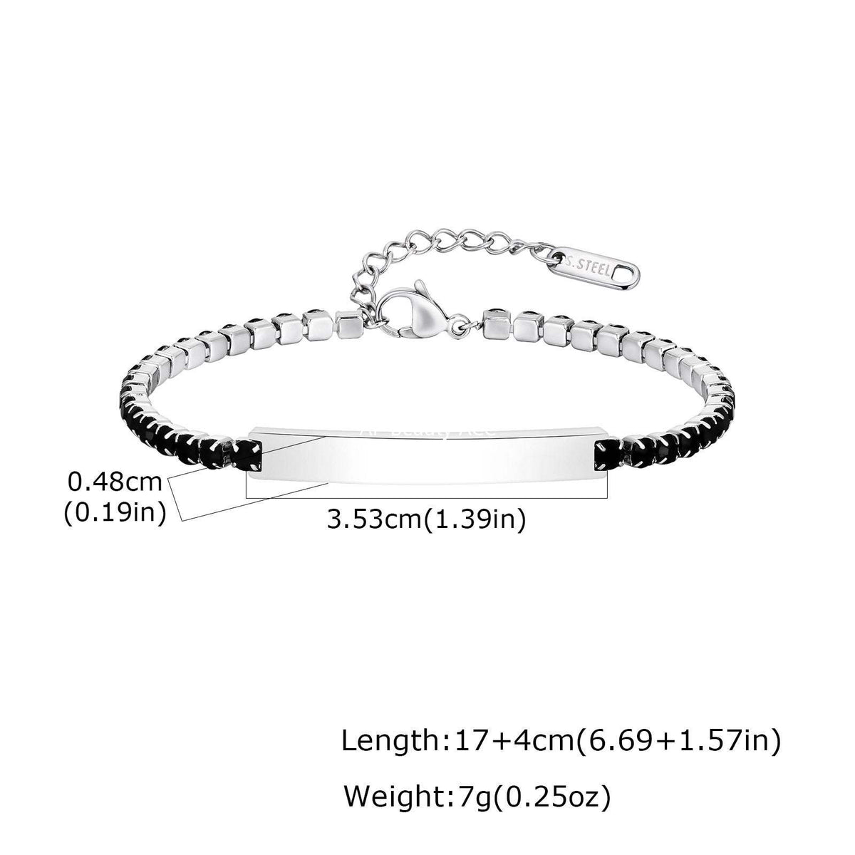 G廠-不鏽鋼歐美簡約百搭黑鋯石鏈小眾感設計彎牌手鍊鋼色「BR-2709」25.12-2