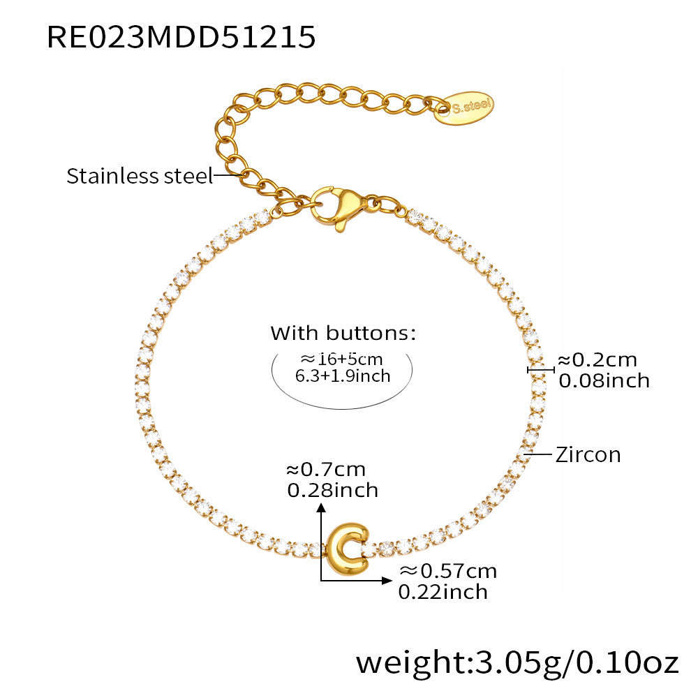 B廠-爆閃爪鑲鋯石26字母手鍊 不鏽鋼鍍18k真金時尚精緻氣質珠寶首飾女「RE023」25.12-3