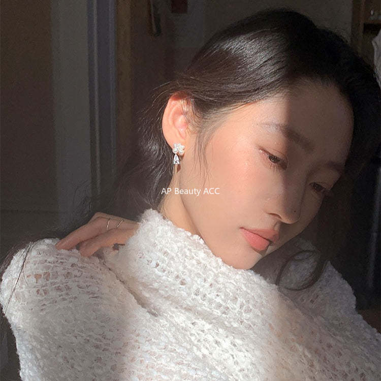 C廠-法式輕奢鋯石耳環女氣質優雅高級感珍珠耳釘復古精緻時尚花朵耳飾「EH-4351」25.12-1