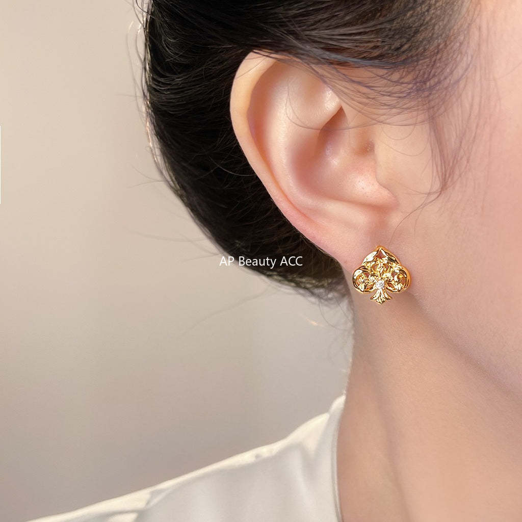 A廠-紅桃A原創設計微鑲鋯石925銀針個性設計師款小眾新款耳飾工廠耳釘「7160」25.11-4