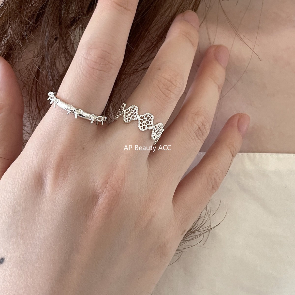 C廠-宮廷風蕾絲花邊純銀戒指輕奢小眾高級感蝴蝶結食指戒百搭氣質指環「JZ-0726」25.11-1