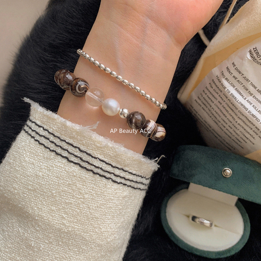 C廠-chic輕奢百搭天然貝珠海貝殼珠天然淡水珍珠天然白水晶黃塔晶手鍊「1543」25.11-2