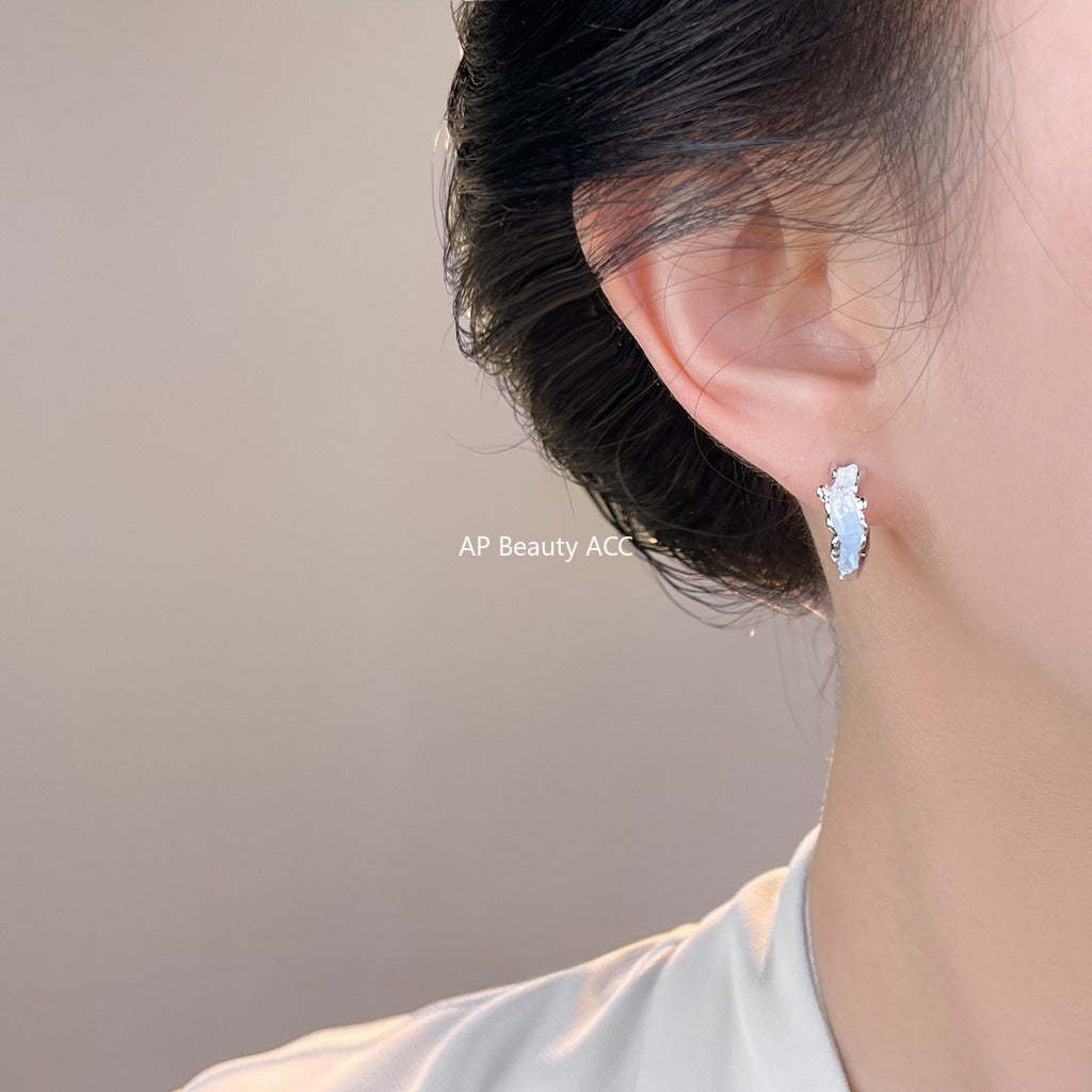 A廠-漸層玻璃水晶輕奢風小眾藍色圓形幾何耳圈耳環 ins潮爆款清新耳環「7085」25.11-3