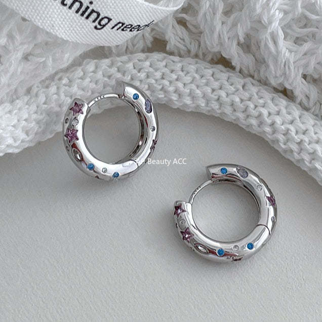 C廠-日韓甜美風幾何星星鋯石耳環女小眾簡約銀針耳圈個性精緻百搭耳扣「EH-4135」25.12-2