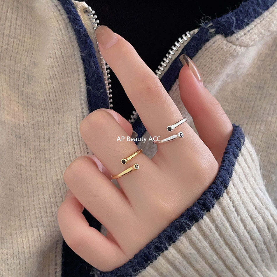 F廠-韓版飾品925純銀黑鋯戒指簡約小紅書INS時尚開口戒指「J911」25.11-1