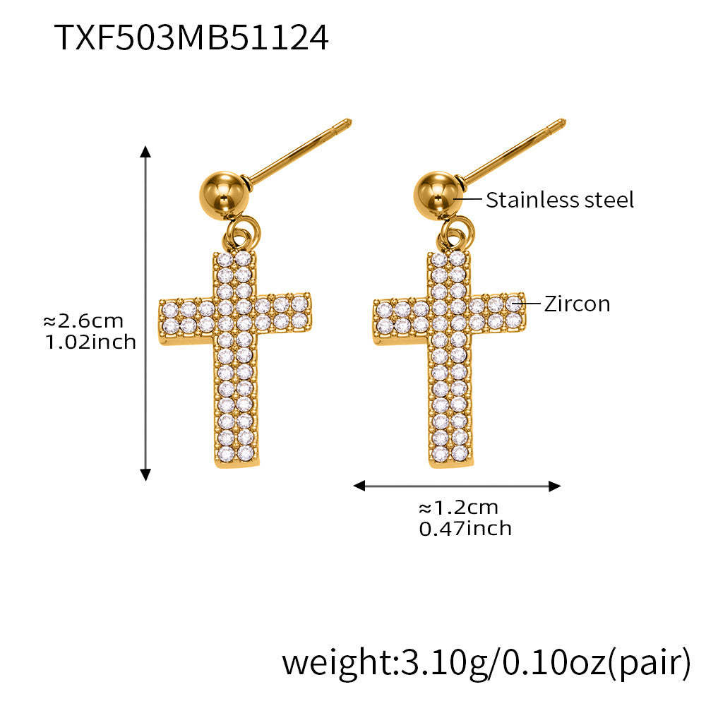 B廠-不鏽鋼超閃5A鋯石十字架戒指耳環項鍊手鍊首飾套裝鍍18k金不掉色「TXP503」25.11-4
