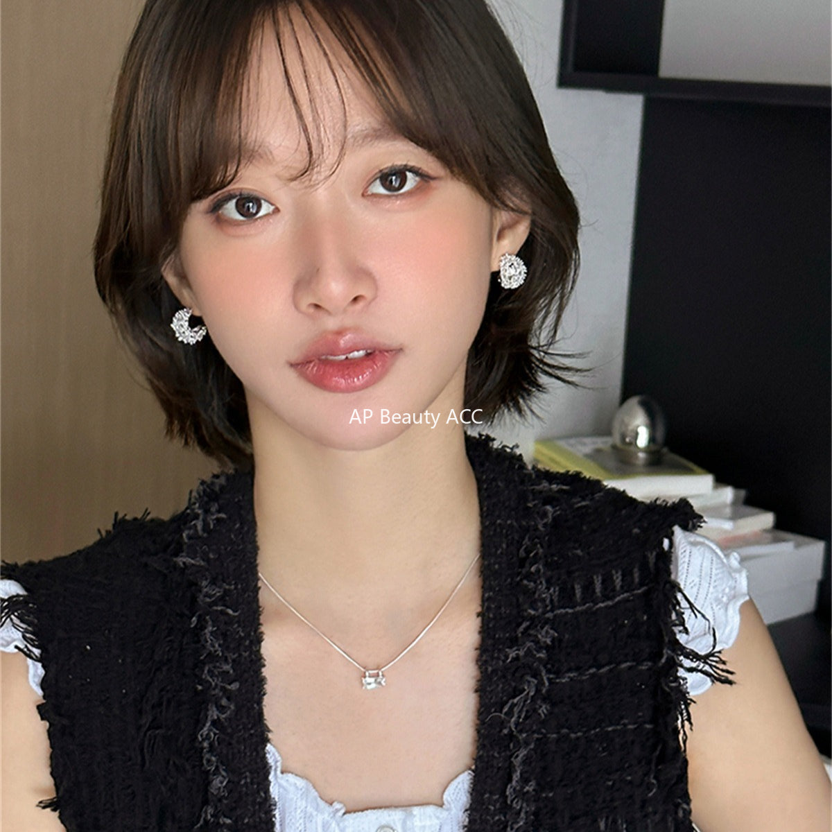 C廠-輕奢爆閃鋯石耳釘女小眾設計感鋯石鏤空豆豆耳環時尚日常氣質耳飾「EH-4201」25.10-3