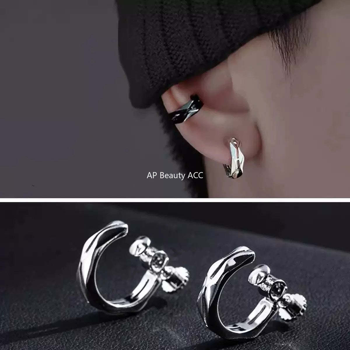 G廠-無耳洞耳夾男個性高級感菱形幾何螺絲耳扣簡約百搭創意感男士耳環「ES990」25.11-4