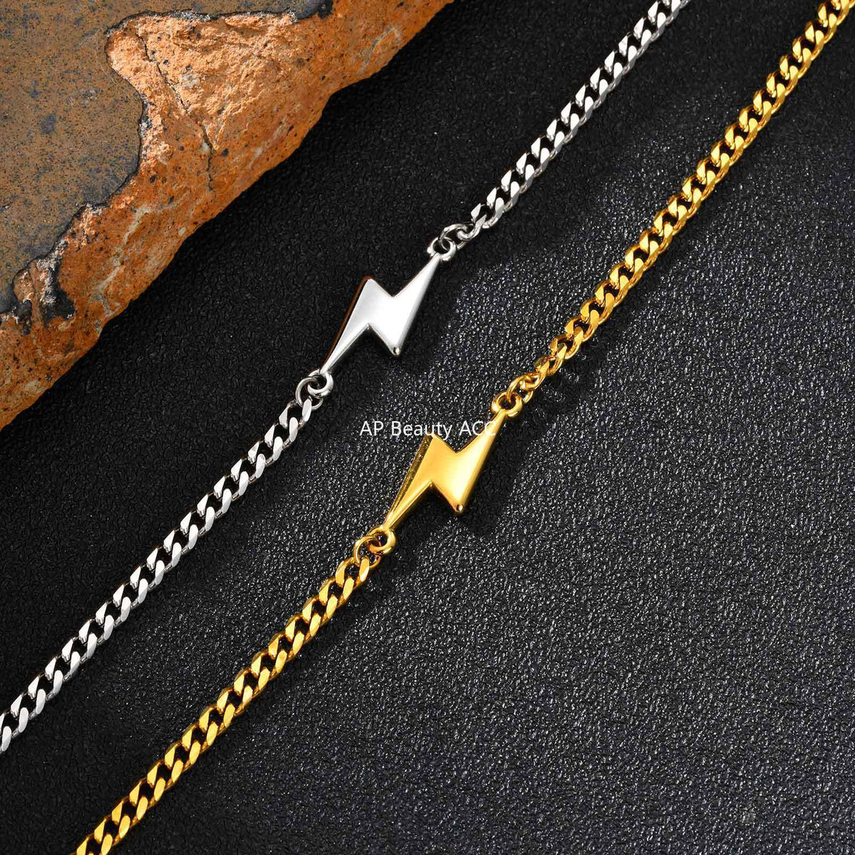 G廠-不鏽鋼六面磨鏈簡約個性情侶飾品鋼色閃電造型手鍊「BR-2620」25.11-1