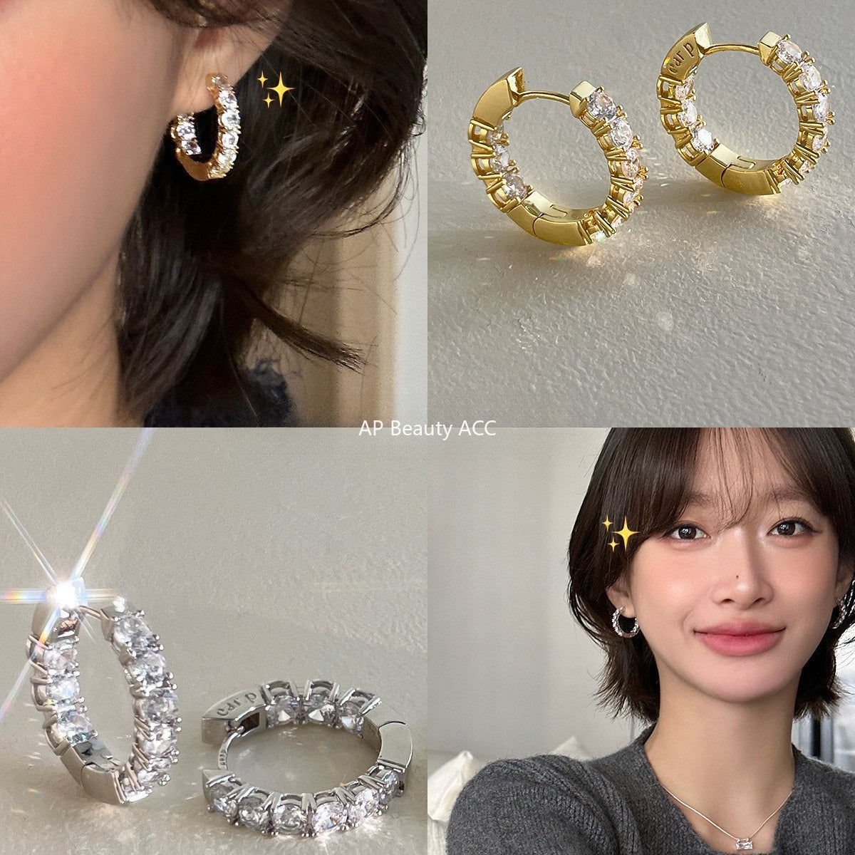 C廠-韓系極簡風超閃鋯石耳環女輕奢高級感氣質銀針耳圈大氣時尚新耳飾「EH-4202」25.10-3