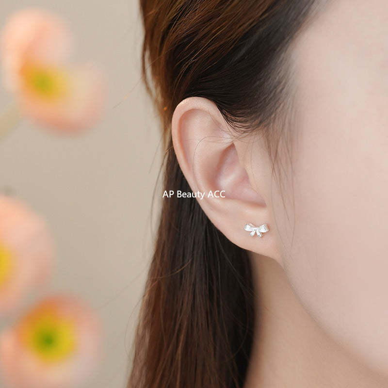 D廠-足銀S999清新蝴蝶結耳環女田園風輕奢可愛甜美女生百搭耳飾批發「YC3233E_1」25.11-1