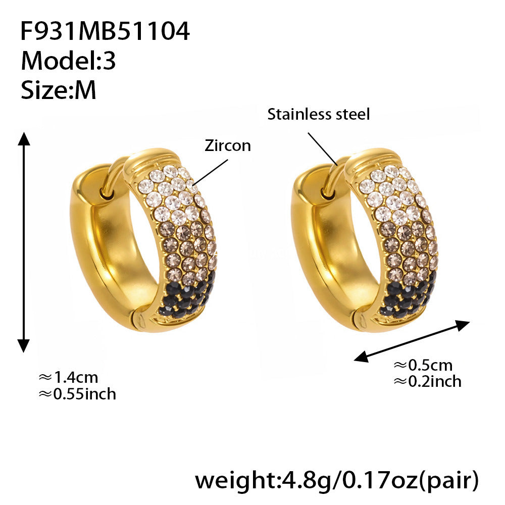 B廠-彩色鋯石拼色圓圈耳環大中小尺寸耳扣不鏽鋼鍍18k真金飾品「F931」25.11-2