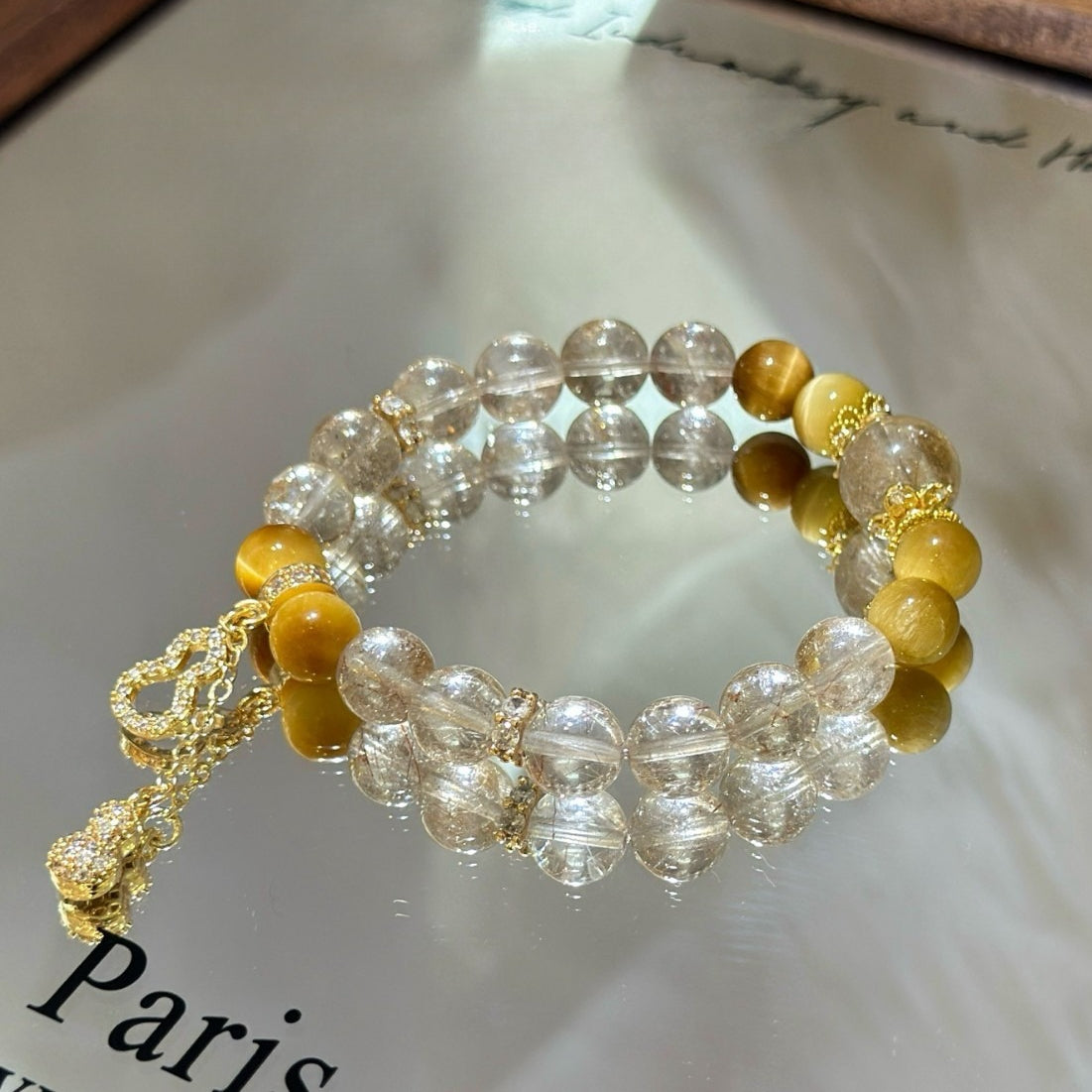 AS廠-新中式天然黃塔晶拼接金虎眼葫蘆手鍊女小眾氣質國風高級疊戴「l2834」25.10-4