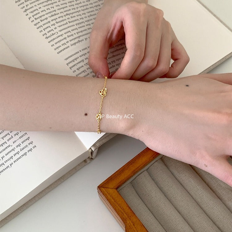 C廠-韓版愛心鹼水結手鍊女甜美小清新蝴蝶結純銀手飾小眾精緻設計飾品「SL-490」25.11-1