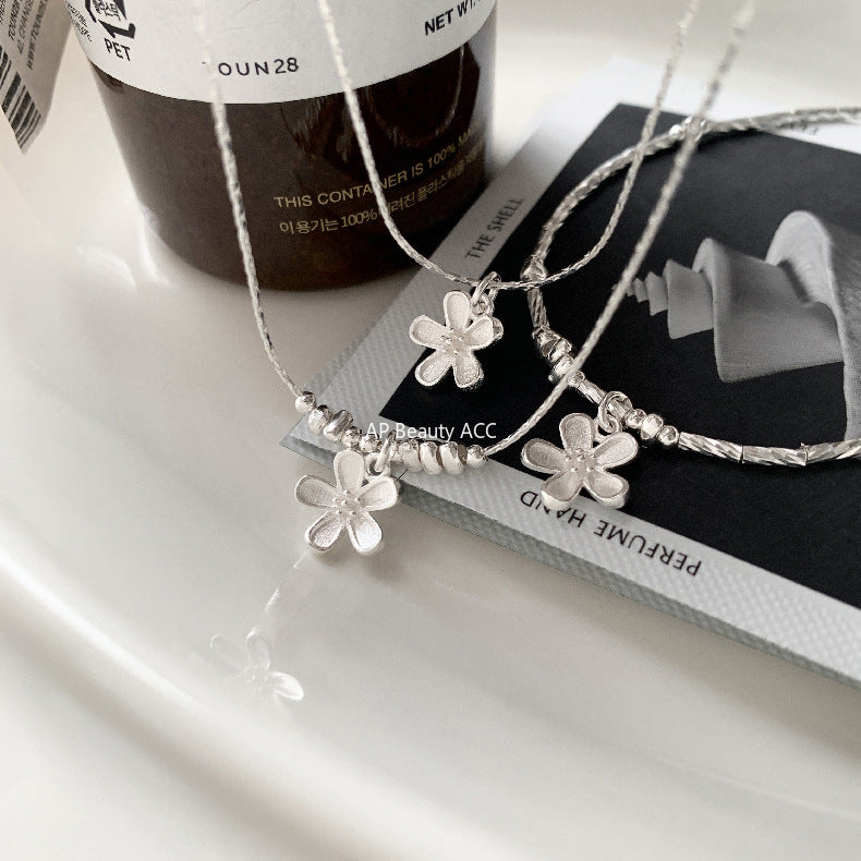 C廠-韓版甜美系輕奢小碎銀花朵竹節S925純銀項鍊車花直管手鍊銀手鍊「1537-1538」25.11-2