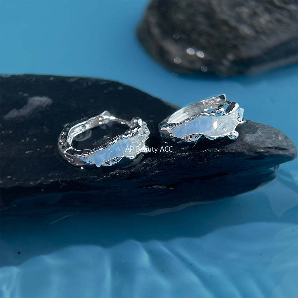 A廠-漸層玻璃水晶輕奢風小眾藍色圓形幾何耳圈耳環 ins潮爆款清新耳環「7085」25.11-3