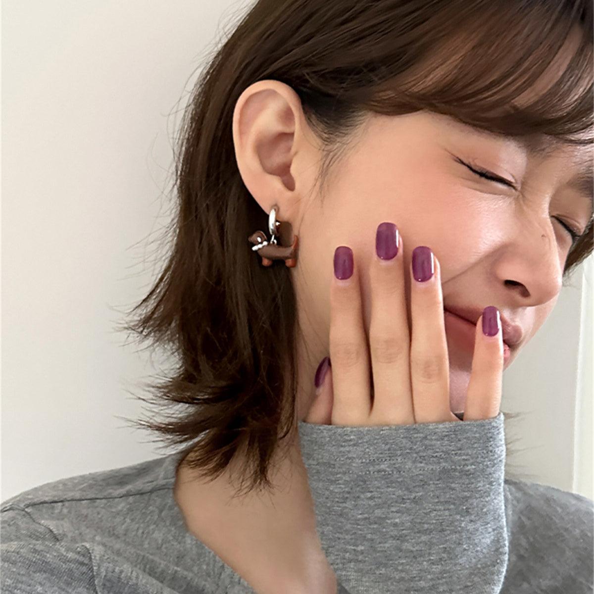 C廠-ins可愛臘腸狗珍珠耳釘女小眾精緻高級感耳環輕奢時尚百搭耳飾「EH-3440」25.04-1