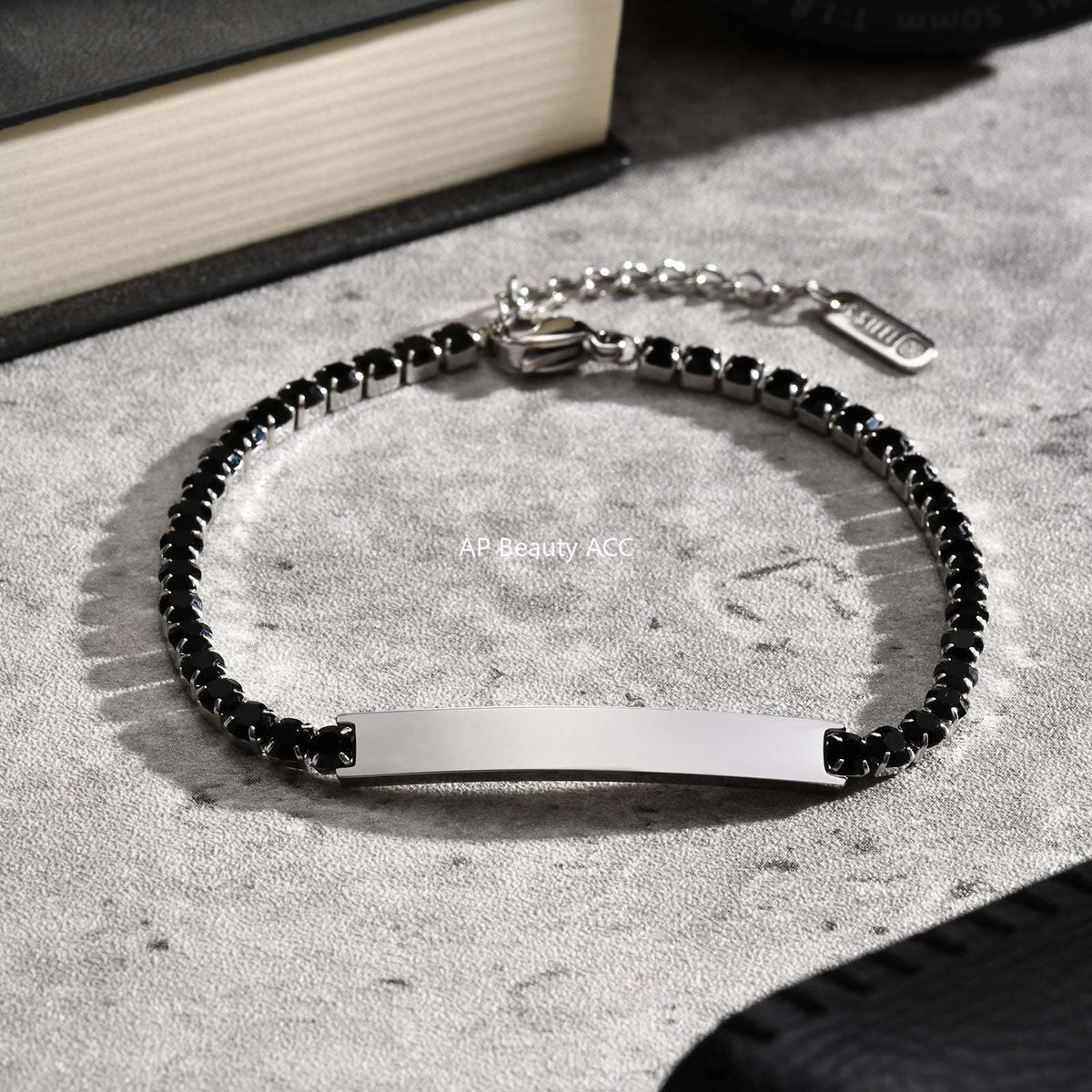 G廠-不鏽鋼歐美簡約百搭黑鋯石鏈小眾感設計彎牌手鍊鋼色「BR-2709」25.12-2