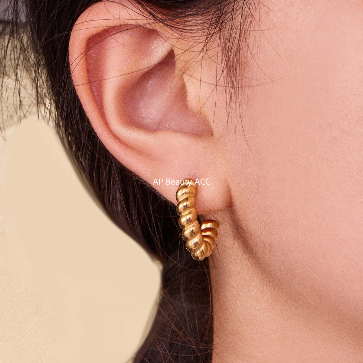 B廠-不鏽鋼重工螺紋麻花形狀耳環拼色間電鍍18k金簡約新潮耳釘「F970」25.10-5