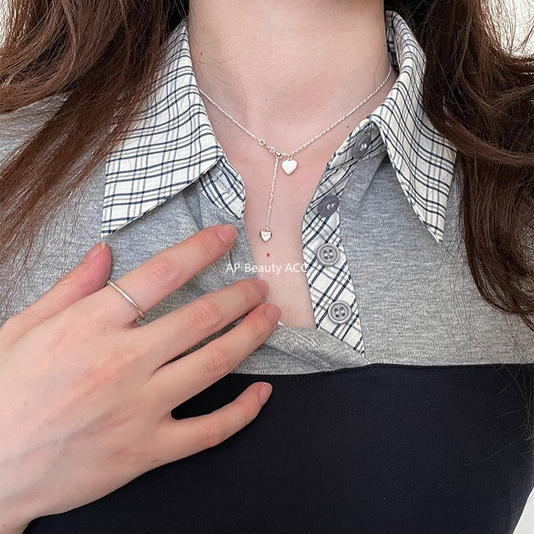 C廠-925純銀韓版抽拉式愛心吊墜項鍊女ins風簡約百搭OL通勤日常鎖骨鏈「XL-1222」25.11-1