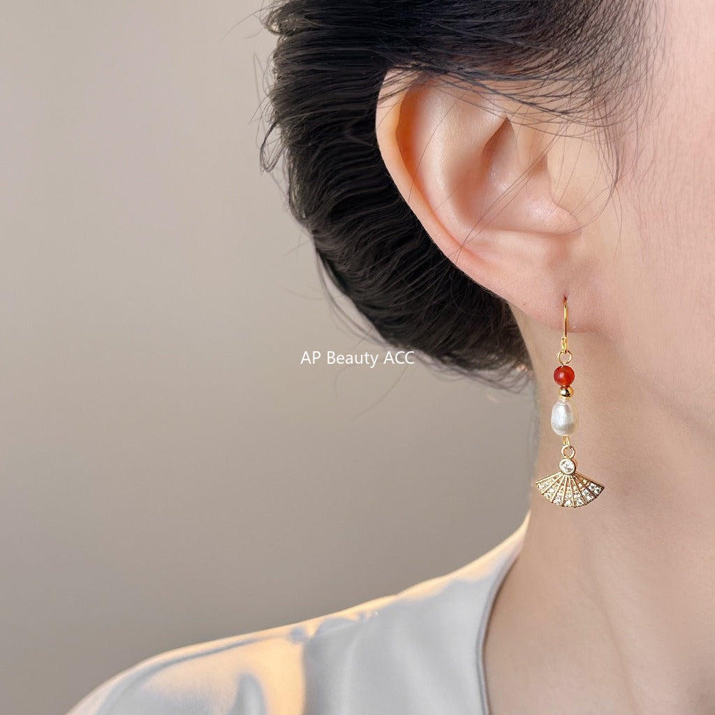 A廠-淡水珍珠新中式宮廷風手工藝設計感微鑲鋯石工廠耳飾新款耳環女「7025」25.11-1