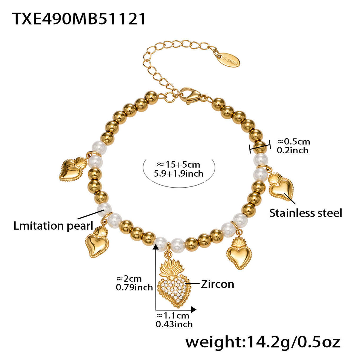 B廠-5A鋯石愛心皇冠吊墜項鍊耳環手鍊戒指套裝不鏽鋼鍍18k真金「TXP490」25.11-4