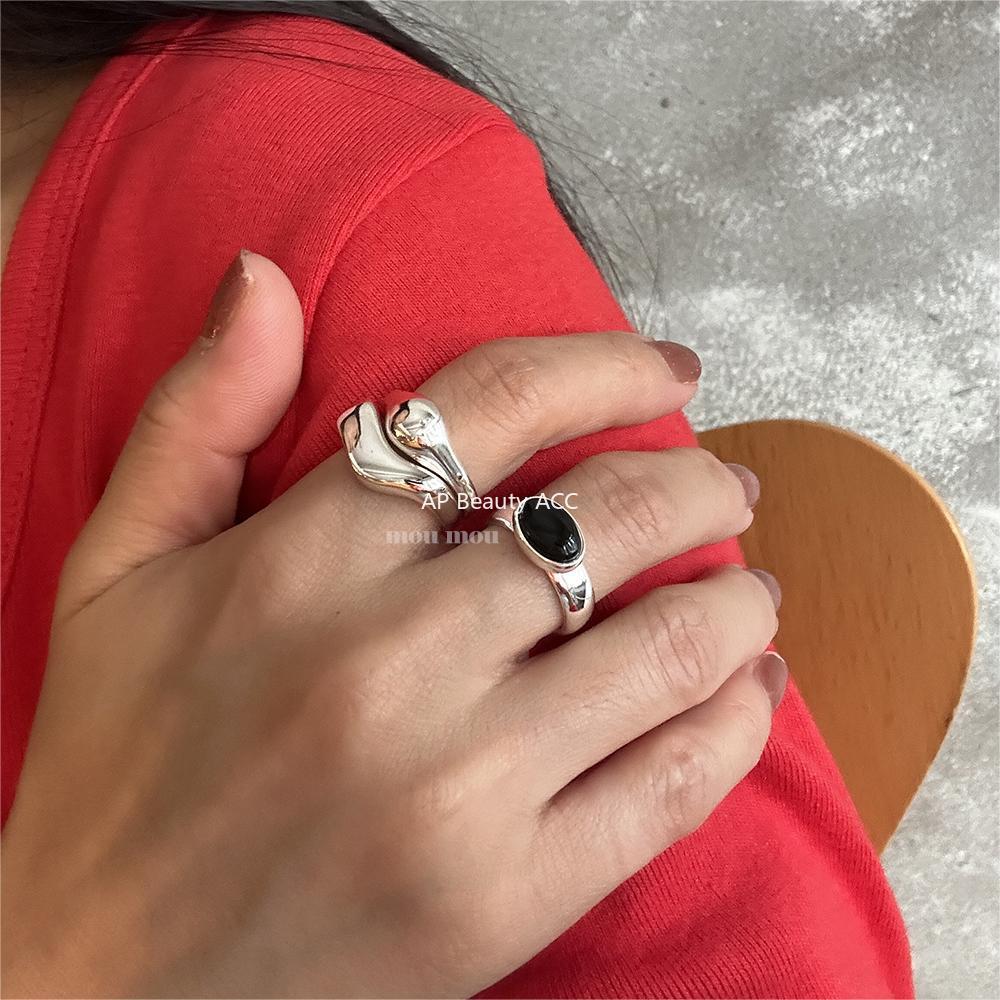 F廠-韓版韓版925純銀黑瑪瑙戒指簡約小紅書INS時尚開口戒「J1922」25.11-1