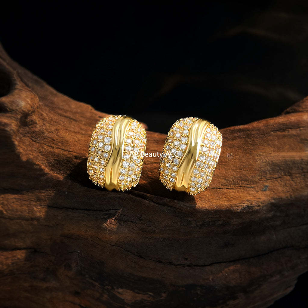 A廠-老錢風滿鋯實物很閃時尚高級感925銀針簡約通勤百搭幾何耳環 耳飾「6992」25.11-1