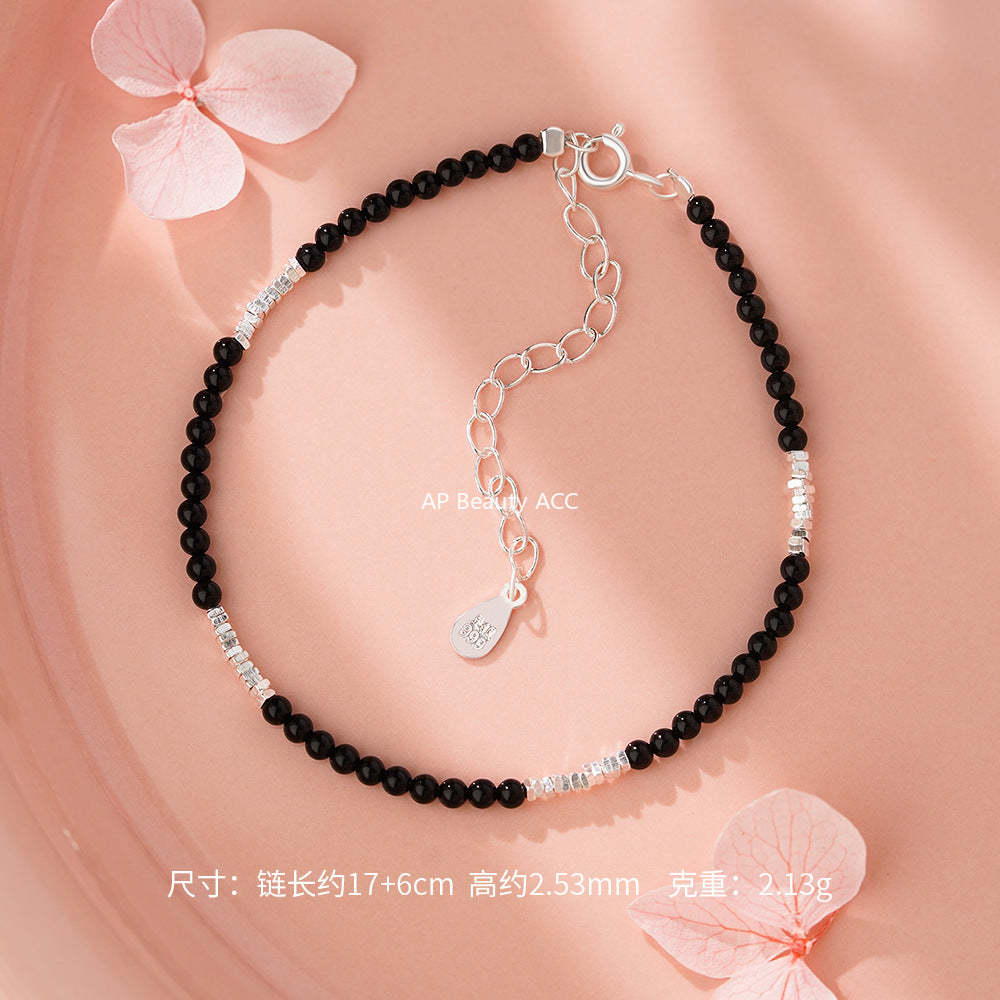 D廠-足銀S999瑪瑙碎銀情侶手鍊新中式極簡淡雅文藝氣質手飾「YC4745SL_1」25.11-4