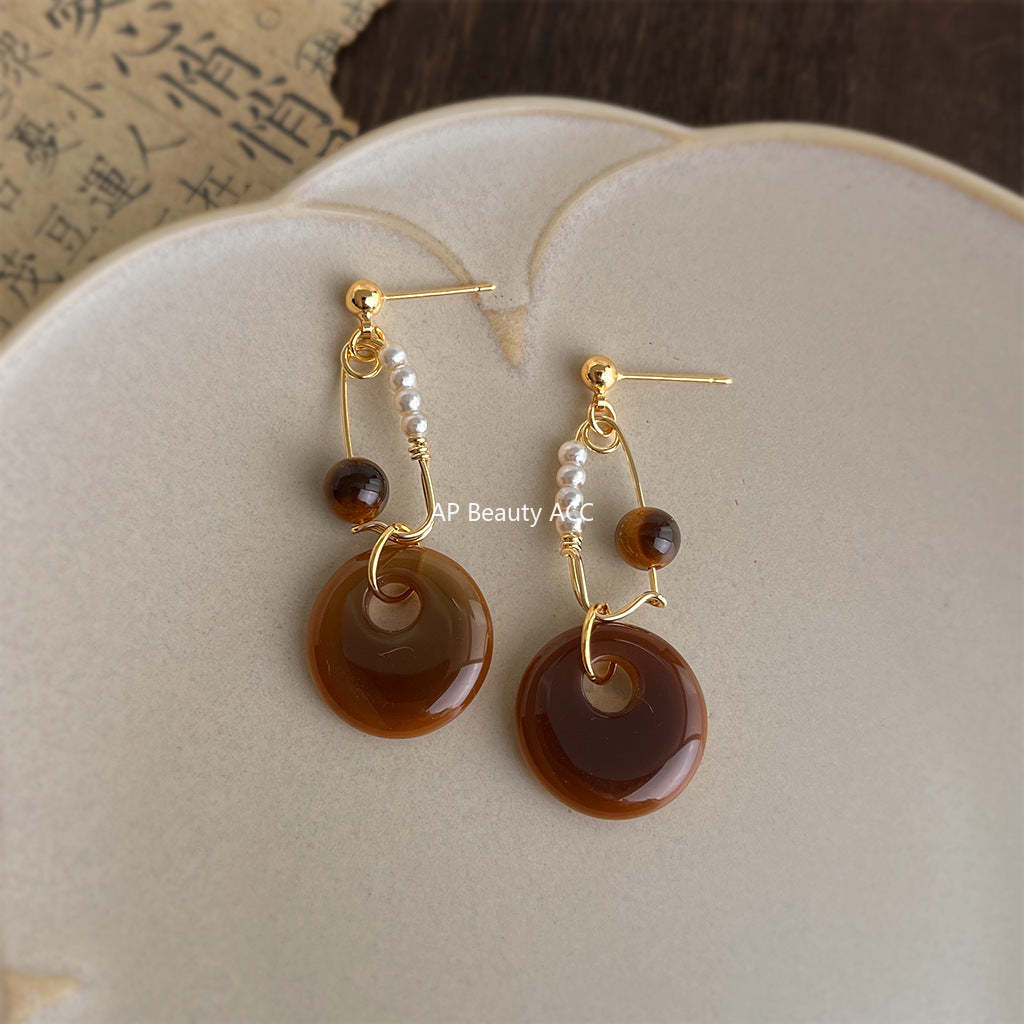 A廠-美拉德風文藝復古設計師款手工耳環秋冬新款原廠耳環工廠飾品批發「7147」25.11-4