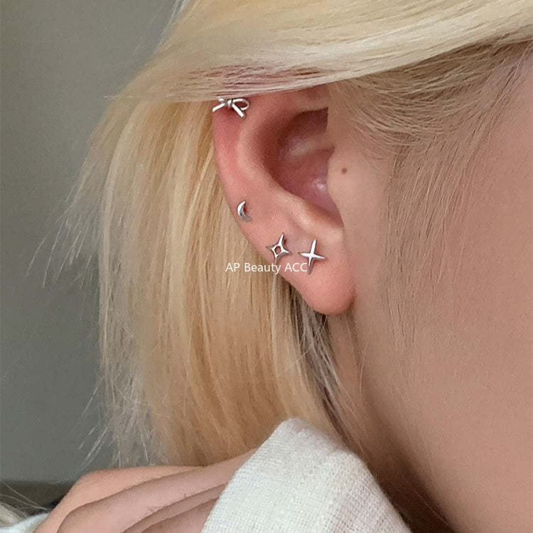 C廠-925純銀輕奢蝴蝶結耳釘女韓風簡約日常星星月亮耳環小眾高級耳飾「EH-4256」25.11-3