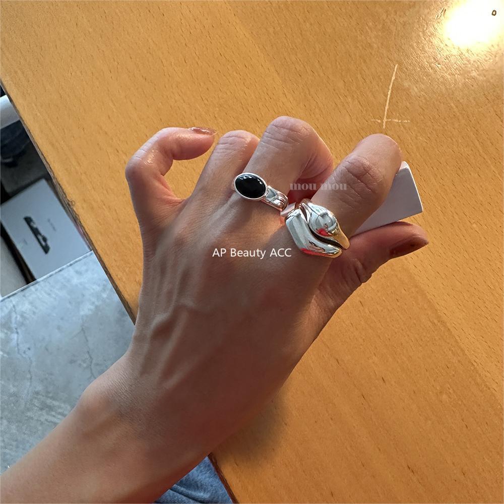 F廠-韓版韓版925純銀黑瑪瑙戒指簡約小紅書INS時尚開口戒「J1922」25.11-1