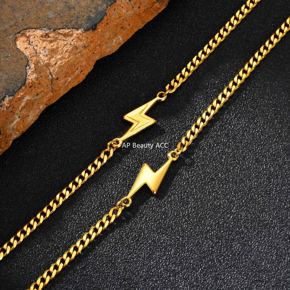 G廠-不鏽鋼六面磨鏈簡約個性情侶飾品鋼色閃電造型手鍊「BR-2620」25.11-1